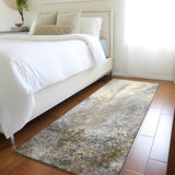 Homeroots 8' Runner Beige Abstract Washable Non Skid Indoor Outdoor Runner Rug Beige Polyester 559551