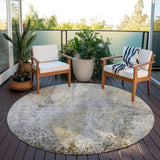 Homeroots 8' Round Beige Round Abstract Washable Non Skid Indoor Outdoor Area Rug Beige Polyester 559555