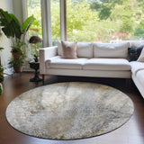 Homeroots 8' Round Beige Round Abstract Washable Non Skid Indoor Outdoor Area Rug Beige Polyester 559555