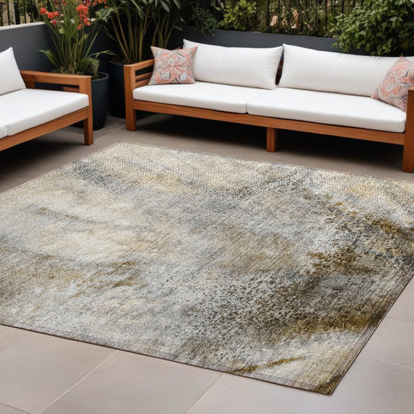 HomeRoots 5' Beige Abstract Washable Indoor Outdoor Area Rug - Durable, Stain-Resistant, Non-Skid Design 8' X 10' 559556