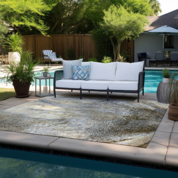 HomeRoots 5' Beige Abstract Washable Indoor Outdoor Area Rug - Durable, Stain-Resistant, Non-Skid Design 10' X 14' 559558