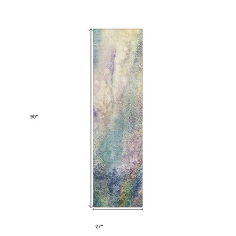 Homeroots 5' Beige Abstract Washable Non-skid Area Rug - Elegant, Stain Resistant, Perfect For Indoor & Outdoor Use Blue Polyester 559560