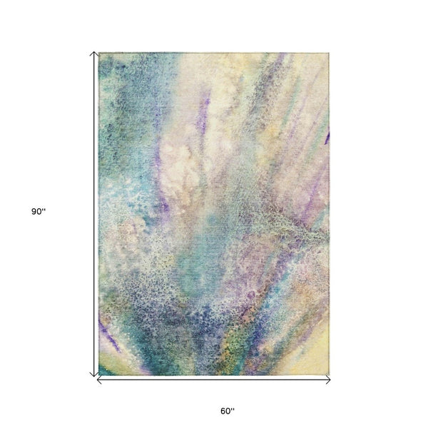 HomeRoots 5' Beige Abstract Washable Indoor Outdoor Area Rug - Durable, Stain-Resistant, Non-Skid Design 5' X 8' 559563