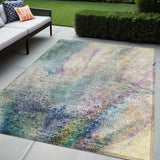 Homeroots 5' X 8' Beige Blue And Gray Abstract Washable Non Skid Indoor Outdoor Area Rug Blue Polyester 559563