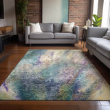 Homeroots 5' X 8' Beige Blue And Gray Abstract Washable Non Skid Indoor Outdoor Area Rug Blue Polyester 559563