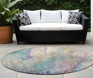 Homeroots 5' Beige Abstract Washable Non-skid Area Rug - Elegant, Stain Resistant, Perfect For Indoor & Outdoor Use 8' Round Polyester 559564