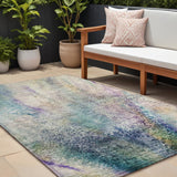 Homeroots 8' X 10' Beige Blue And Gray Abstract Washable Non Skid Indoor Outdoor Area Rug Blue Polyester 559565