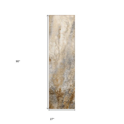 Homeroots 5' Beige Abstract Washable Non-skid Area Rug - Elegant, Stain Resistant, Perfect For Indoor & Outdoor Use Brown Polyester 559569