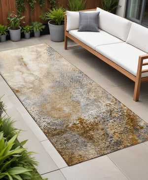 Homeroots 5' Beige Abstract Washable Non-skid Area Rug - Elegant, Stain Resistant, Perfect For Indoor & Outdoor Use Brown Polyester 559569