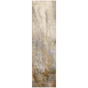 Homeroots 5' Beige Abstract Washable Non-skid Area Rug - Elegant, Stain Resistant, Perfect For Indoor & Outdoor Use Brown Polyester 559569