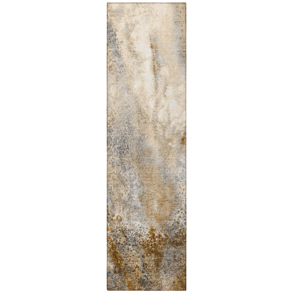 Homeroots 5' Beige Abstract Washable Non-skid Area Rug - Elegant, Stain Resistant, Perfect For Indoor & Outdoor Use Brown Polyester 559569