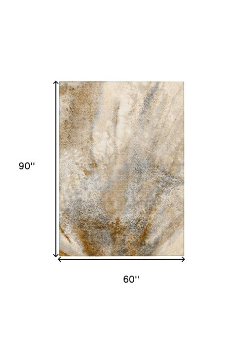 Homeroots 5' Beige Abstract Washable Non-skid Area Rug - Elegant, Stain Resistant, Perfect For Indoor & Outdoor Use 5' X 8' Polyester 559572