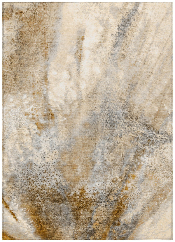 HomeRoots 5' Beige Abstract Washable Indoor Outdoor Area Rug - Durable, Stain-Resistant, Non-Skid Design 5' X 8' 559572
