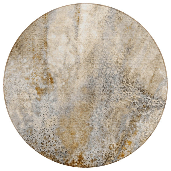 HomeRoots 5' Beige Abstract Washable Indoor Outdoor Area Rug - Durable, Stain-Resistant, Non-Skid Design 8' Round 559573