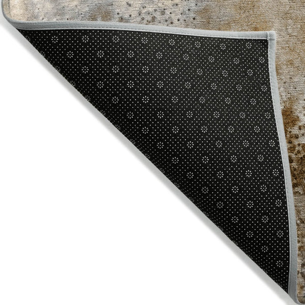 HomeRoots 5' Beige Abstract Washable Indoor Outdoor Area Rug - Durable, Stain-Resistant, Non-Skid Design 8' Round 559573
