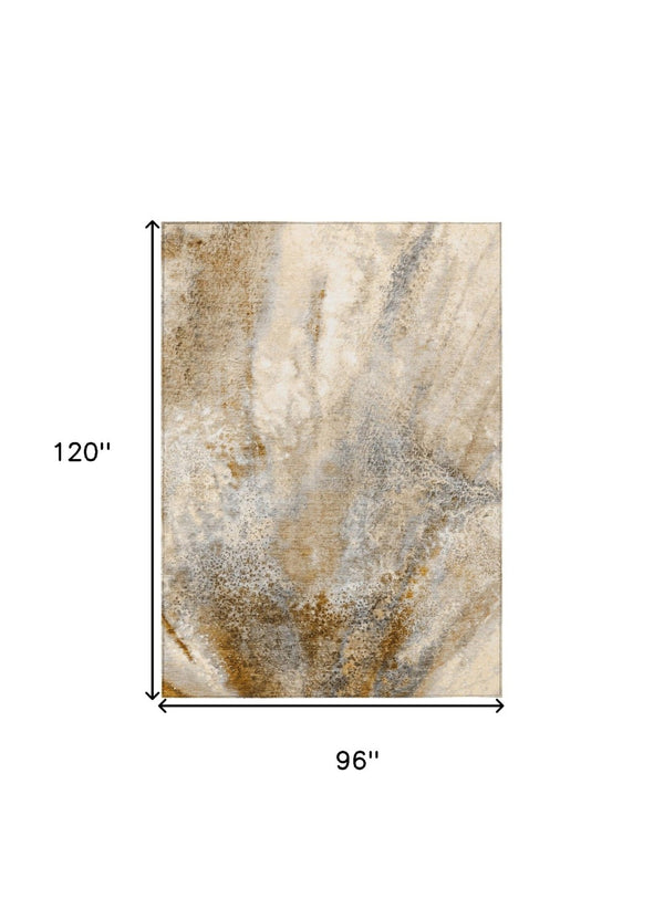 HomeRoots 5' Beige Abstract Washable Indoor Outdoor Area Rug - Durable, Stain-Resistant, Non-Skid Design 8' X 10' 559574