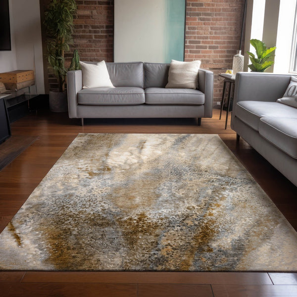 Homeroots 5' Beige Abstract Washable Non-skid Area Rug - Elegant, Stain Resistant, Perfect For Indoor & Outdoor Use 9' X 12' Polyester 559575