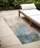 Homeroots 8' Runner Ivory Abstract Washable Non Skid Indoor Outdoor Runner Rug Ivory Polyester 559578