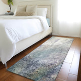 Homeroots 8' Runner Ivory Abstract Washable Non Skid Indoor Outdoor Runner Rug Ivory Polyester 559578