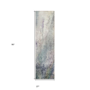 Homeroots 8' Runner Ivory Abstract Washable Non Skid Indoor Outdoor Runner Rug Ivory Polyester 559578