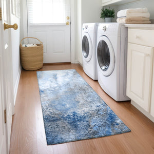 Homeroots 5' Beige Abstract Washable Non-skid Area Rug - Elegant, Stain Resistant, Perfect For Indoor & Outdoor Use Navy Polyester 559587