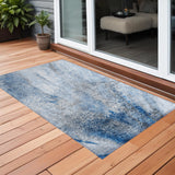 Homeroots 3' X 5' Ivory Blue And Gray Abstract Washable Non Skid Indoor Outdoor Area Rug Navy Polyester 559589