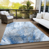 Homeroots 3' X 5' Ivory Blue And Gray Abstract Washable Non Skid Indoor Outdoor Area Rug Navy Polyester 559589