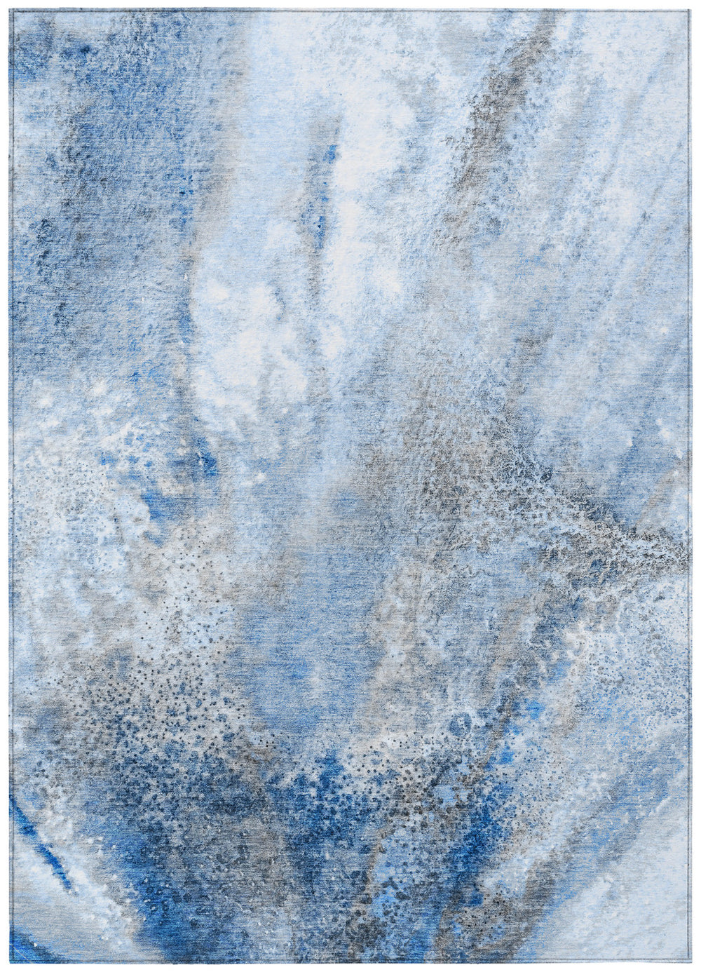 Homeroots 3' X 5' Ivory Blue And Gray Abstract Washable Non Skid Indoor Outdoor Area Rug Navy Polyester 559589