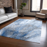 Homeroots 3' X 5' Ivory Blue And Gray Abstract Washable Non Skid Indoor Outdoor Area Rug Navy Polyester 559589