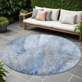 Homeroots 8' Round Ivory Blue And Gray Round Abstract Washable Non Skid Indoor Outdoor Area Rug Navy Polyester 559591