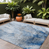 Homeroots 10' X 14' Ivory Blue And Gray Abstract Washable Non Skid Indoor Outdoor Area Rug Navy Polyester 559594