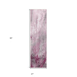 Homeroots 8' Runner Pink Abstract Washable Non Skid Indoor Outdoor Runner Rug Pink Polyester 559596