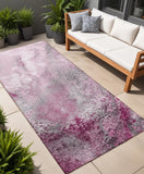 Homeroots 8' Runner Pink Abstract Washable Non Skid Indoor Outdoor Runner Rug Pink Polyester 559596