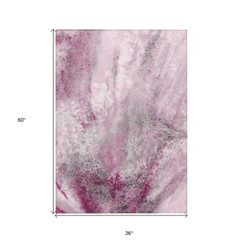 Homeroots 5' Beige Abstract Washable Non-skid Area Rug - Elegant, Stain Resistant, Perfect For Indoor & Outdoor Use 3' X 5' Polyester 559598