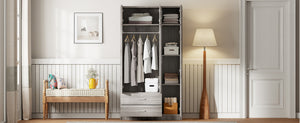 English Elm 3-door Mirrored Wardrobe with Full Length Dressing Mirror Drawers and Top Cabinet Gray LP006005AAE