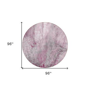 Homeroots 8' Round Pink Round Abstract Washable Non Skid Indoor Outdoor Area Rug Pink Polyester 559600