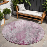 Homeroots 8' Round Pink Round Abstract Washable Non Skid Indoor Outdoor Area Rug Pink Polyester 559600