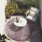 Homeroots 8' Round Pink Round Abstract Washable Non Skid Indoor Outdoor Area Rug Pink Polyester 559600