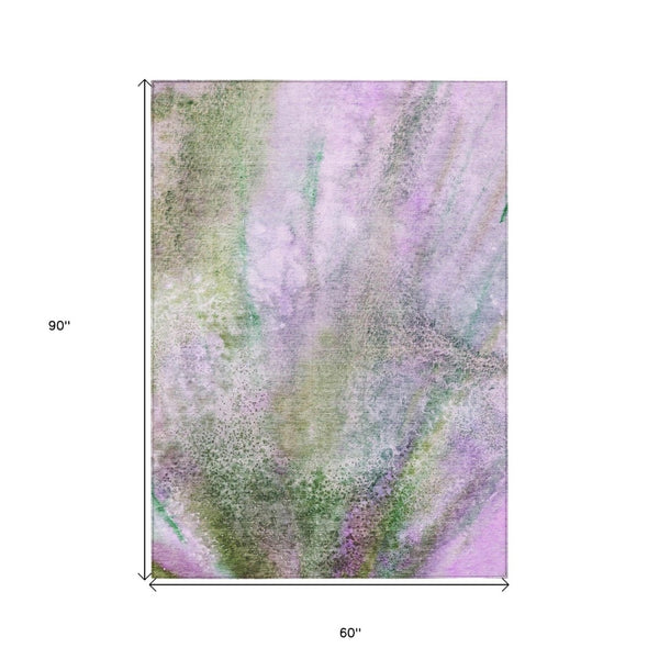 HomeRoots 5' Beige Abstract Washable Indoor Outdoor Area Rug - Durable, Stain-Resistant, Non-Skid Design 5' X 8' 559608
