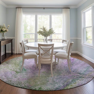 HomeRoots 5' Beige Abstract Washable Indoor Outdoor Area Rug - Durable, Stain-Resistant, Non-Skid Design 8' Round 559609