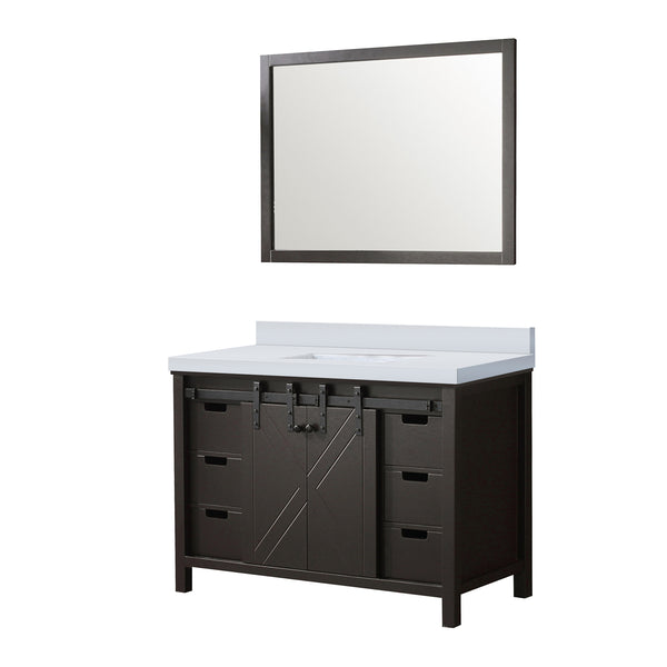 English Elm Brown 48" Bath Vanity with Cultured Marble Top, 6 Drawers, Soft-Close, Mirror Included, Durable B2731S00799