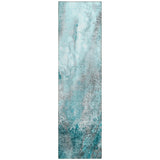 Homeroots 8' Runner Gray And Ivory Abstract Washable Non Skid Indoor Outdoor Runner Rug Teal Polyester 559614