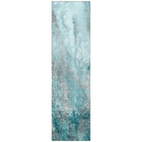 Homeroots 8' Runner Gray And Ivory Abstract Washable Non Skid Indoor Outdoor Runner Rug Teal Polyester 559614