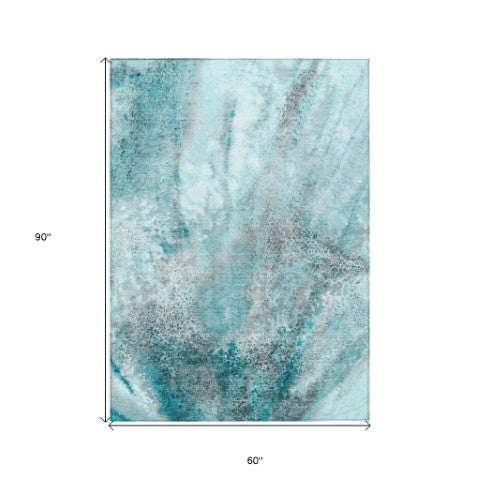 Homeroots 5' Beige Abstract Washable Non-skid Area Rug - Elegant, Stain Resistant, Perfect For Indoor & Outdoor Use 5' X 8' Polyester 559617