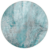 Homeroots 8' Round Gray And Ivory Round Abstract Washable Non Skid Indoor Outdoor Area Rug Teal Polyester 559618