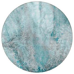 Homeroots 8' Round Gray And Ivory Round Abstract Washable Non Skid Indoor Outdoor Area Rug Teal Polyester 559618