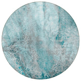 Homeroots 8' Round Gray And Ivory Round Abstract Washable Non Skid Indoor Outdoor Area Rug Teal Polyester 559618