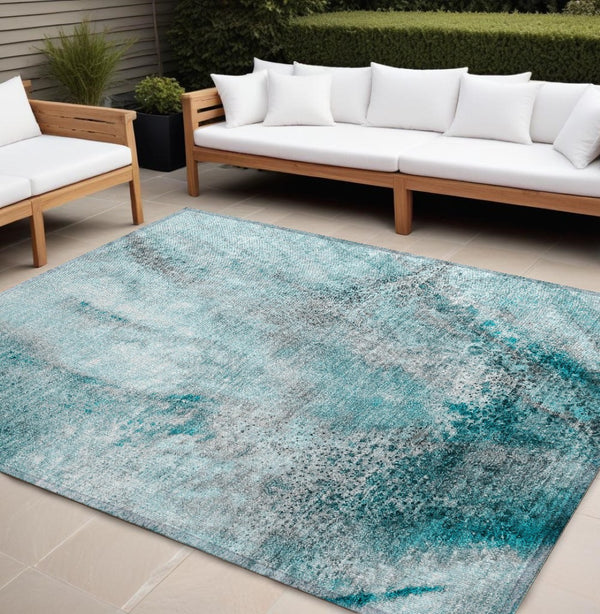 HomeRoots 5' Beige Abstract Washable Indoor Outdoor Area Rug - Durable, Stain-Resistant, Non-Skid Design 9' X 12' 559620