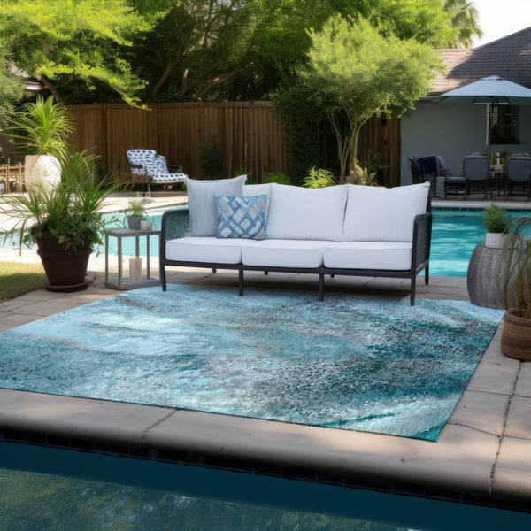 HomeRoots 5' Beige Abstract Washable Indoor Outdoor Area Rug - Durable, Stain-Resistant, Non-Skid Design 9' X 12' 559620