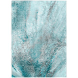 Homeroots 9' X 12' Gray And Ivory Abstract Washable Non Skid Indoor Outdoor Area Rug Teal Polyester 559620